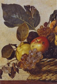 Caravaggio, Canestra di frutta, part. Milano, Pinacoteca Ambrosiana.
